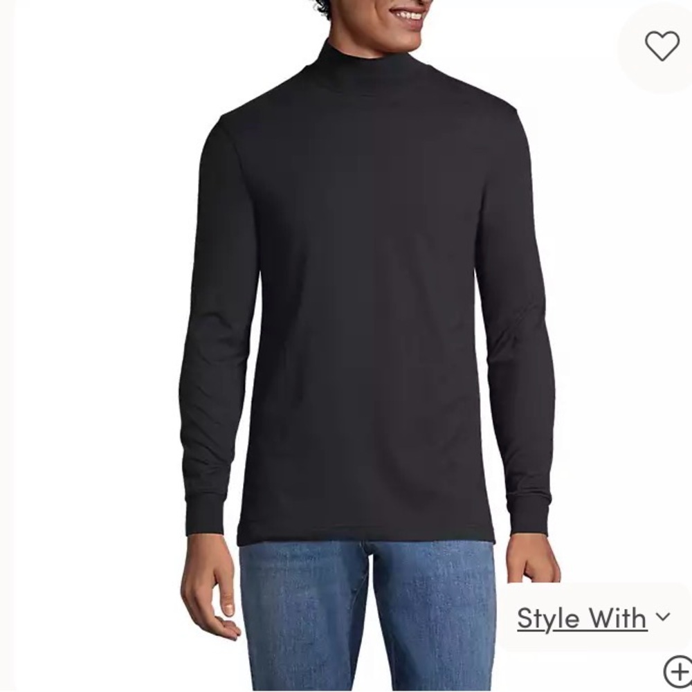 3 Pack-black, navy and charcoal Lands' End Classic mock neck long Sleeve Tee